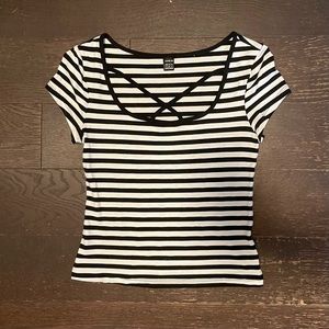 Shein Striped Short Sleeve Criss Cross Top